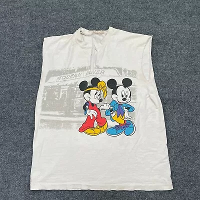 Vintage Mickey Mouse Tank Top Adult Large White Cut Off Distressed Hip Hop 90s • $15.99