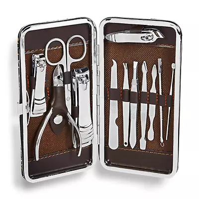 12 Piece Manicure Pedicure Nail Care Set Cutter Clippers Kit Case Mens Ladies • £4.95