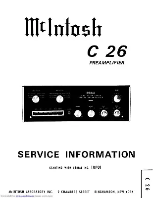 Service Manual Instructions For McIntosh C 26 • $13.63