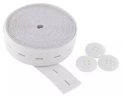 Flat Sewing Band Spool With Buttonholes Elastic 3/4 Inch × 3 Yards White • $14.16