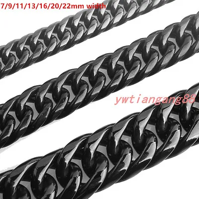 Black Stainless Steel Mens 7/9/11/13/16/20/22mm Cuban Curb Link Chain Necklace • $6.43