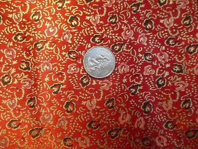 1/2 Yd ~ Vintage  Red Gold Paper Thin Faux Silk  Fabric~ New/old Stock • $8.50