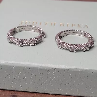 Judith Ripka Hoop Earrings Sterling Silver Cubic Zirconia Thailand • $55