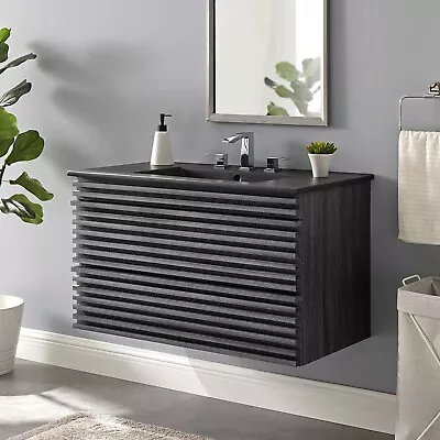 Modway Render 36  Wall-Mount Bathroom Vanity In Charcoal Black • $471.82