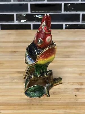 Bejeweled Cockatoo Parrot Hinged Trinket Jewelry Box Jeweled Enameled Gold 4.5  • $20