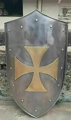 Armor Heater Shield Knight Templar Brass Cross Shield 28   Battle Steel Shield • $79.99