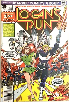 Logans Run # 1. Jan. 1977.  Gerge Perez-cover. Marvel Comics. Vfn+ 8.5.  Key • £24.29