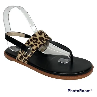 Cole Haan Women’s 6.5 Anera Leather T-Strap Thong Flat Leopard Fur Sandals NEW • $37.90