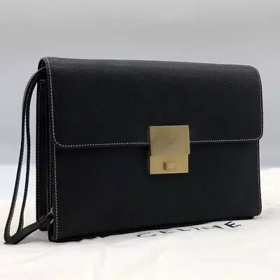 Celine Leather Clutch Bag Gold Hardware Black Vintage • $187