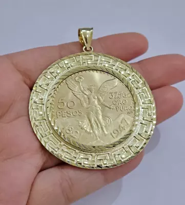 1947 Mexican Centenario 50 Gold Pesos Copy Coin With Bezel Solid 10k Yellow SALE • $2165.28