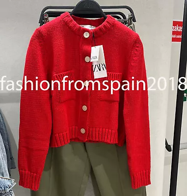 Zara New Woman Knit Cardigan With Pockets Jacket Red S-xl  6771/027 • $48.99