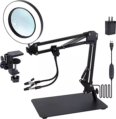 Magnifying Glass With Light And Stand5X&10X Desk Magnifying GlassLed Magnifyin • $63.99