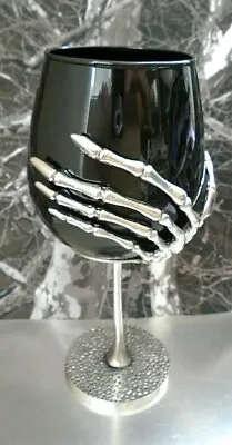 Halloween Silver Tone Boney Skeleton Hand Wine Glass NEW • $34.99