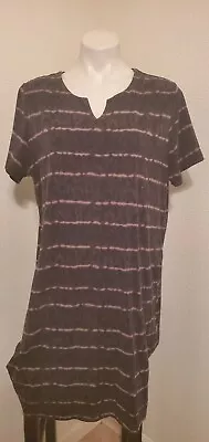 Ellen Tracy T-Shirt Dress Tie Dye Stripe Charcoal Wash Short Sleeve Women XL  • $7