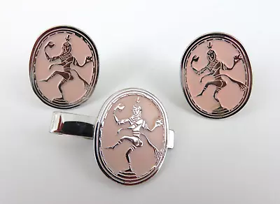 Vintage Mens Swank Large Mythological Creature On Pink Stone Cufflinks & Tie Pin • $12.99