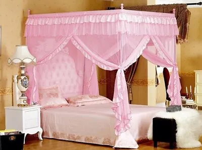 Luxury Princess Four Corner Post Bed Curtain Canopy Netting(Pink 1.5x2M) HG • £23.77