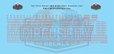 The Texas Special MKT KATY Frisco Passenger Car N Scale Decal Set • $10.99