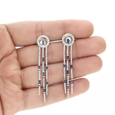 Natural Diamond And Sapphire Elegant Bar Dangle Women Earrings • $242.10