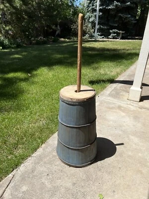 $399.99 • Buy Primitive Antique Wooden Butter Churn Original Blue Paint 19’’tall (36”stick)