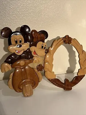Handcrafted Mickey Mouse Myrtle Wood Carved Picture Frame Motorcycle • $19.99