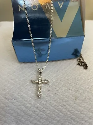 $8 • Buy Avon 2005 Sterling Silver Marquise Birthstone Cross Necklace - April