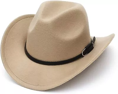 Kids Boys Cowboy Hat Western Girls Cowgirl Cap With Black Leather Belt 54cm • $12.99