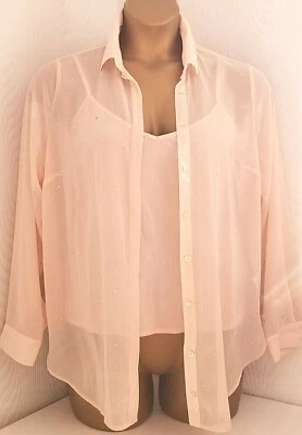 £32.99 • Buy Voile Long Shirt & Cami MEDIUM Size16 NUDE Crystals Nude Peach - WALLIS NWT