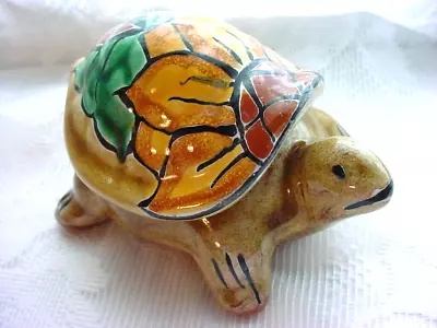 Misfit Turtle Trinket Box Glazed Pottery Sunflower Handpainted • $2.96