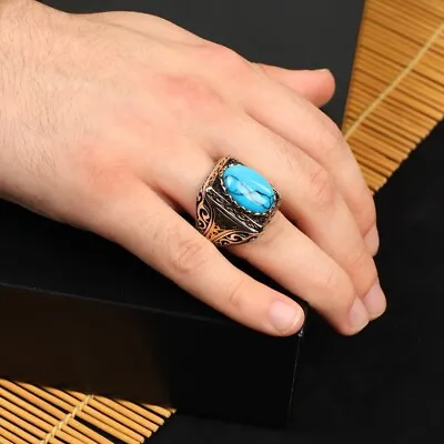 Jewelry Pit - Handmade Mens Turquoise Ring In 925 Sterling Silver - Genuine • $65