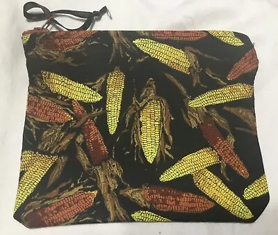 Handmade Zipper Fabric Colorful Fall Indian Corn Thanksgiving On Black Purse Bag • $2.50