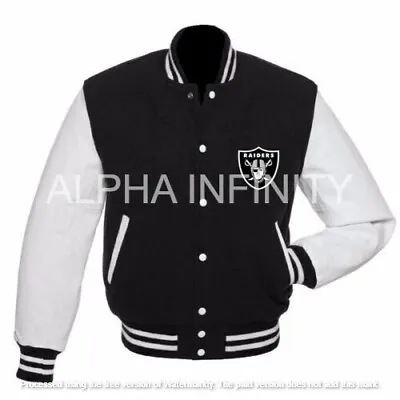 Mens Oakland Las Vegas Raiders Varsity Jacket - Leather Sleeve • $119.99