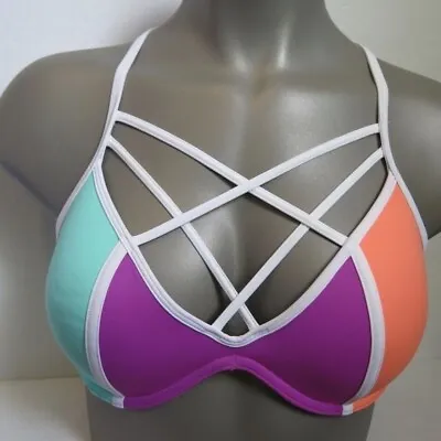 Victoria's Secret PINK Citrus Splash Colorblock Strappy Front T Back Cage XS • $8.97