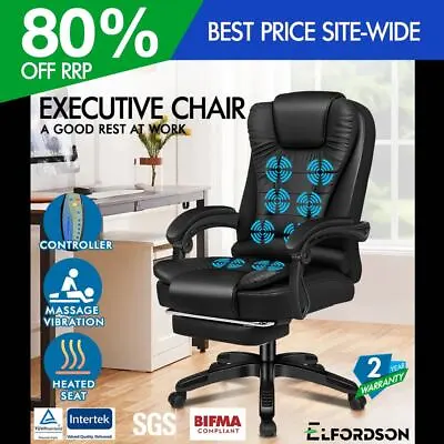 ELFORDSON Massage Office Chair Heated Executive Computer Seat Gaming Racer • £99.99