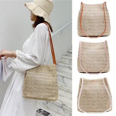 £7.99 • Buy Women Fashion Handbag Straw Rattan Bag Wicker Straw Woven Bag Totes Beach Bags