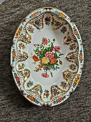 VTG Daher Decorated Ware Tin Oval Tray England Victorian Flowers 12.5”x9.25” • $8.99