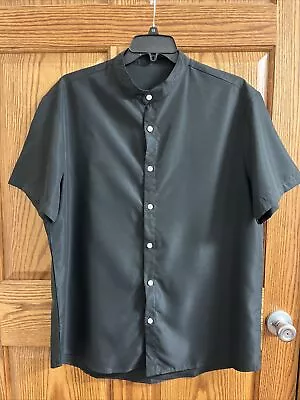 SHEIN Mens Dress Shirt Size XXL Black Short Sleeve Button Up Band Collar • $10.99