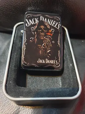 Jack Daniels Grim Reaper  Girl Biker Cars Racing Chrome Flip Petrol Lighter • £10.99