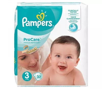 Pro-Care Essential Nappies - Size 3.  5kg- 9kg. 32 Nappies. • $19.95