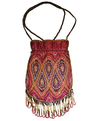 Embroidered Beaded Burgundy Mini Bag Moroccan Style Beaded Purse Potli Bag • $24.99