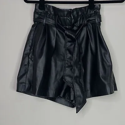 Zara Black Faux Leather Paperbag Tie Waist Short Women's Size XS • $27