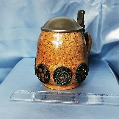 German R.Merkelbach Art Nouveau Pottery Pewter Lidded Beer Stein #2096 Wynand • $170