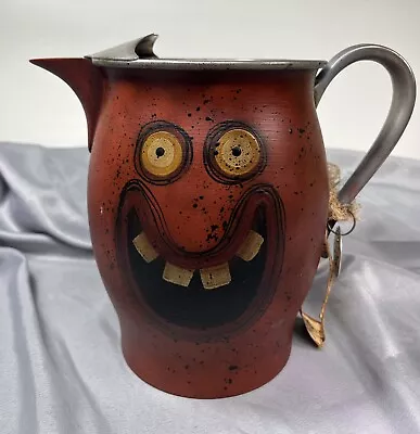 Vintage Hand Painted Jack O Lantern Pitcher Wonderful! 7.5  Tall • $17.50