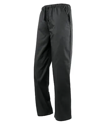 Black CHEF TROUSER Elasticated Waist Catering Restaurant Kitchen Pub Workwear UK • £10.99