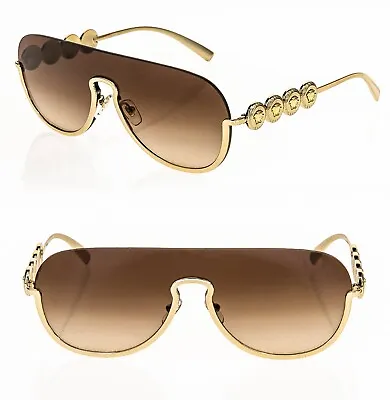 VERSACE Gold Crystal Coin Medusa Brown Pilot Visor Metal Sunglasses VE2215 2215 • $179.90