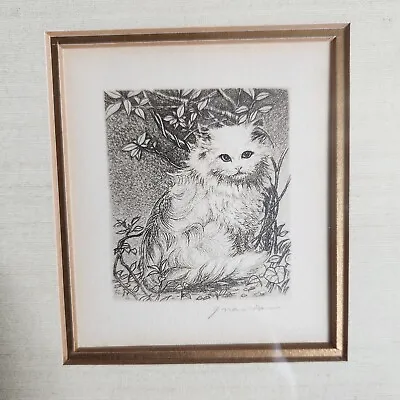 Cat Among Branches Print Vintage Signed Japanese Artist Yachiyo Naito Framed • $62.99