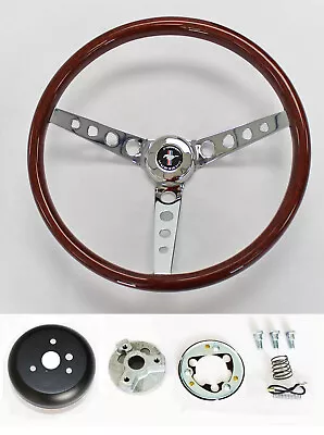 1965-1969 Mustang Wood Steering Wheel Mustang Cap 15  High Gloss Chrome Spokes • $230.89