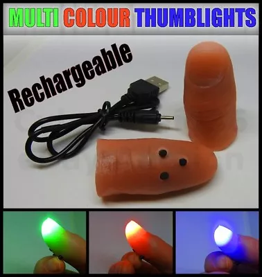 Ultimate Multi Colour Light Up Thumb Tip X 2 Magic Trick Fully Usb Rechargeable • £39.99