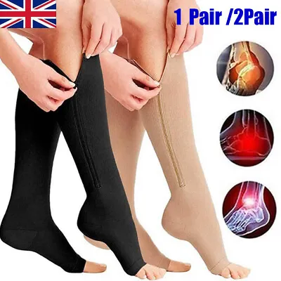 Zip Compression Socks With Zip Guard Skin Open Toe Medical Socks For Men Women • £6.98