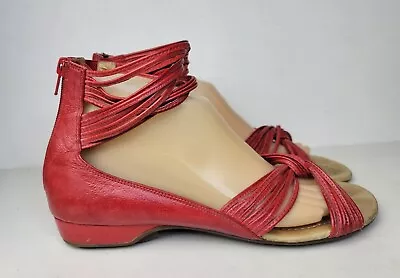 MIZ MOOZ Alex Ankle Wrap Strappy Red Leather Sandals Flats Shoes Women's Size 10 • $22.94