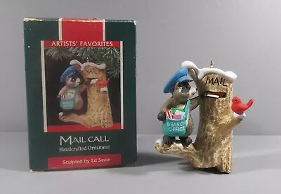 1989 Hallmark Artists' Favorites Mail Call Raccoon Mail Carrier Ornament QX452-2 • $5.50